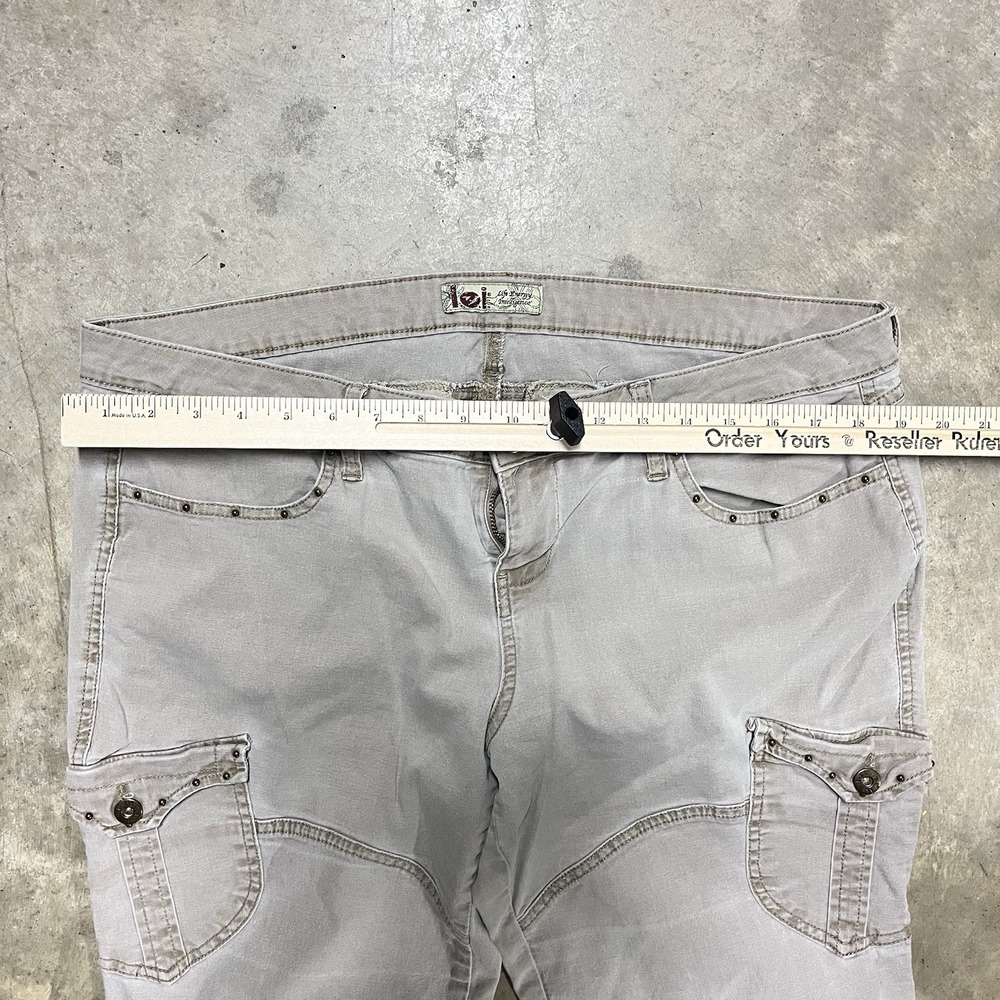 Vintage LEI Pants Brown Flare Low Rise Stretch Y2K Style Cargo Utility Size 17 - Picture 3 of 6
